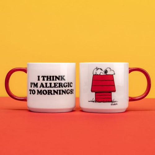 snoopy allergic to mornings mug