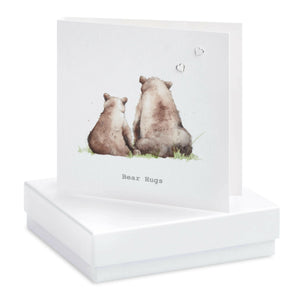 bear hugs card with sterling silver heart earrings