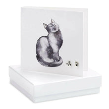 black cat card with sterling silver cat earrings