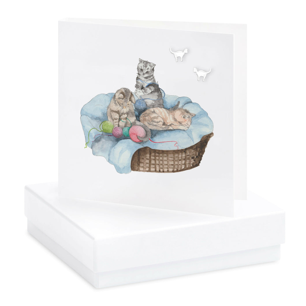 kittens card with sterling silver cat earrings