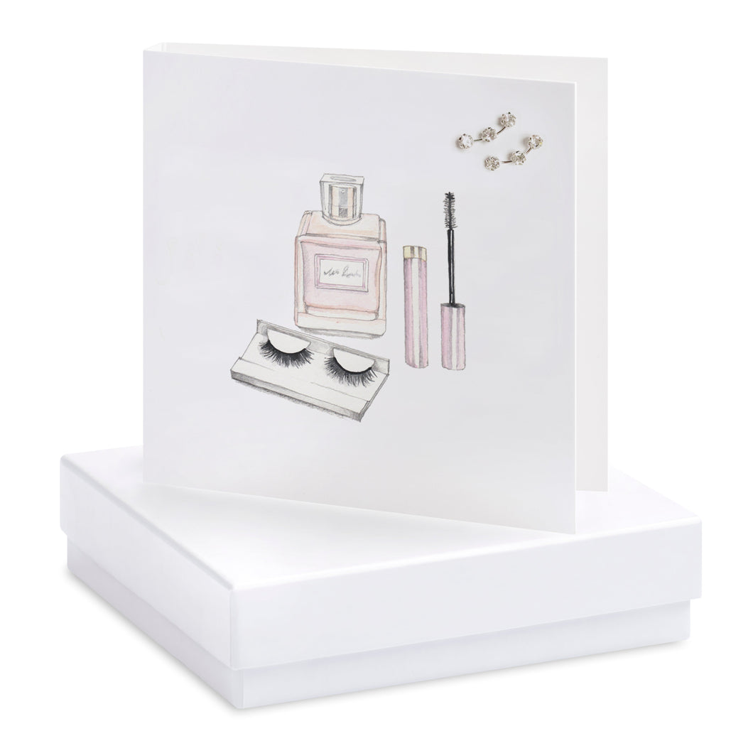 make up card with sterling silver and crystal earrings