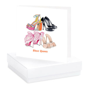 shoe queen card with sterling silver crystal drop earrings