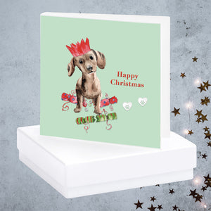 christmas dachshund card with silver heart earrings