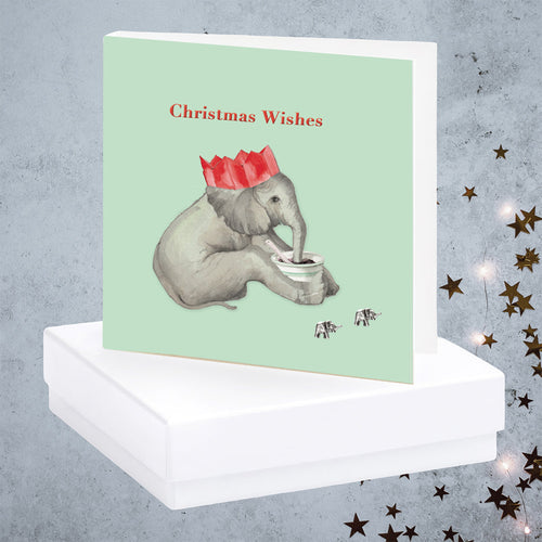 christmas elephant card with silver elephant earrings